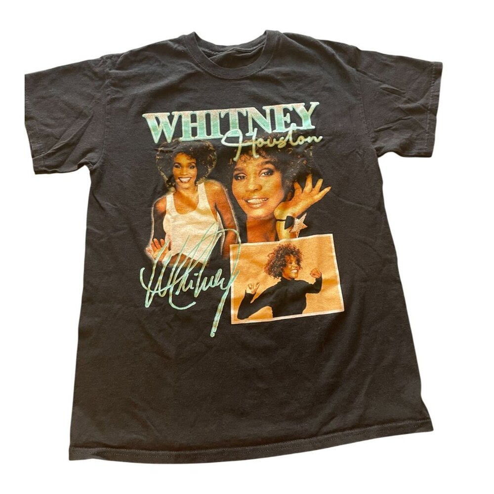 Vtg Style Whitney Houston‎ Black Graphic Tee – 90s R&B Diva Short Sleeve Shirt